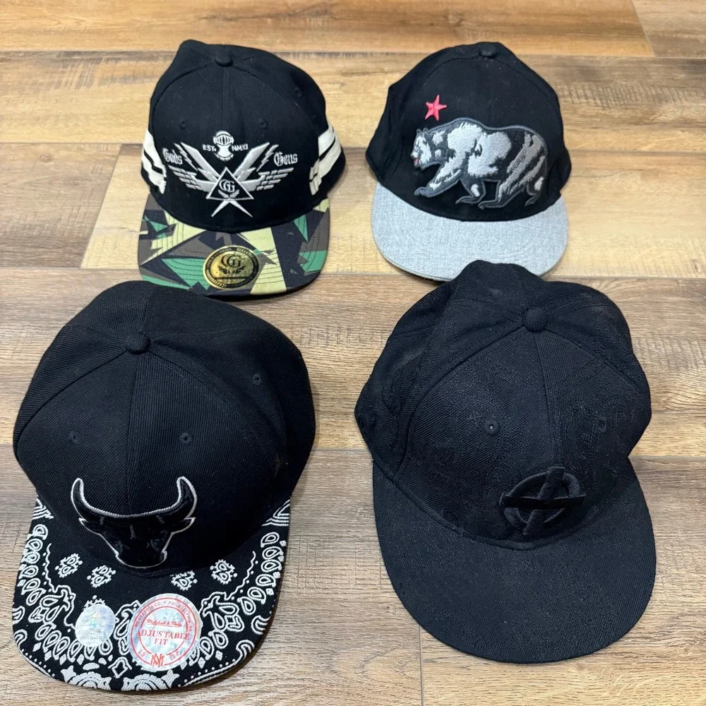 Lot of 4 Baseball‎ Basketball Mitchell Ness Bulls Contra Gods Generals Hats Caps